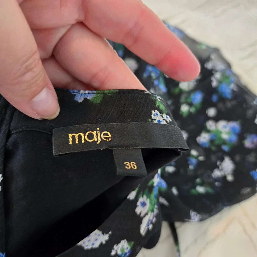 Maje Risof Black Floral Chiffon Cut-Out Maxi Dress Long Sleeve Tie Cuff Size 36 - Picture 5 of 8